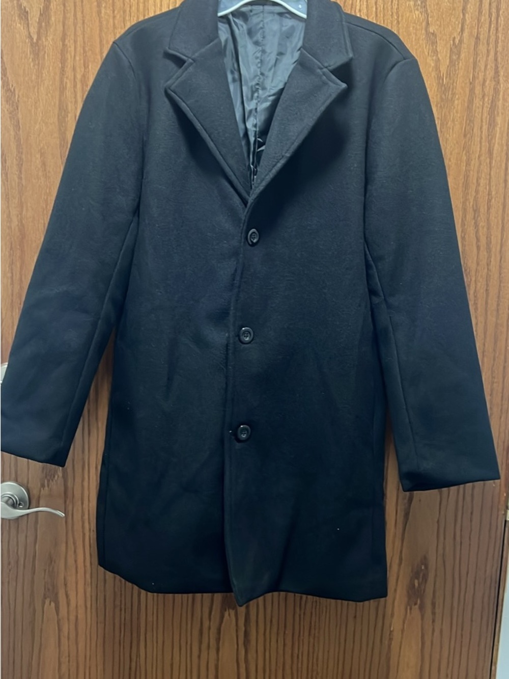 SHEIN Men's Black Single-Breasted Pea Coat with Notch Lapel